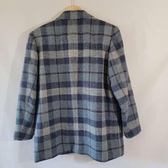 Lawrence Bruce Navy Gray Plaid Wool Blend Blazer 12P Single Breasted Minimalist - Picture 2 of 11
